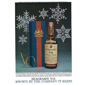 Seagrams VO Canadian Whisky Bottle Box Print Advertising Christmas Snowflakes